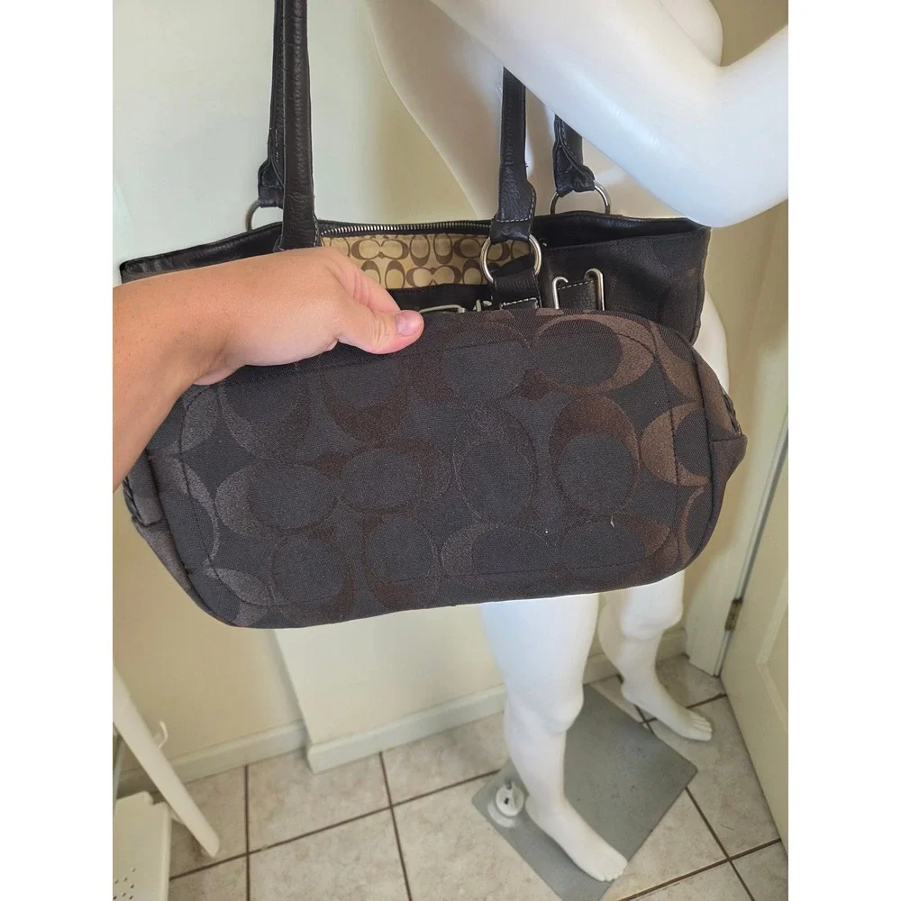 Coach Vintage Y2K Signature Jacquard Shoulder Bag Brown Buckle Zipper Tote
